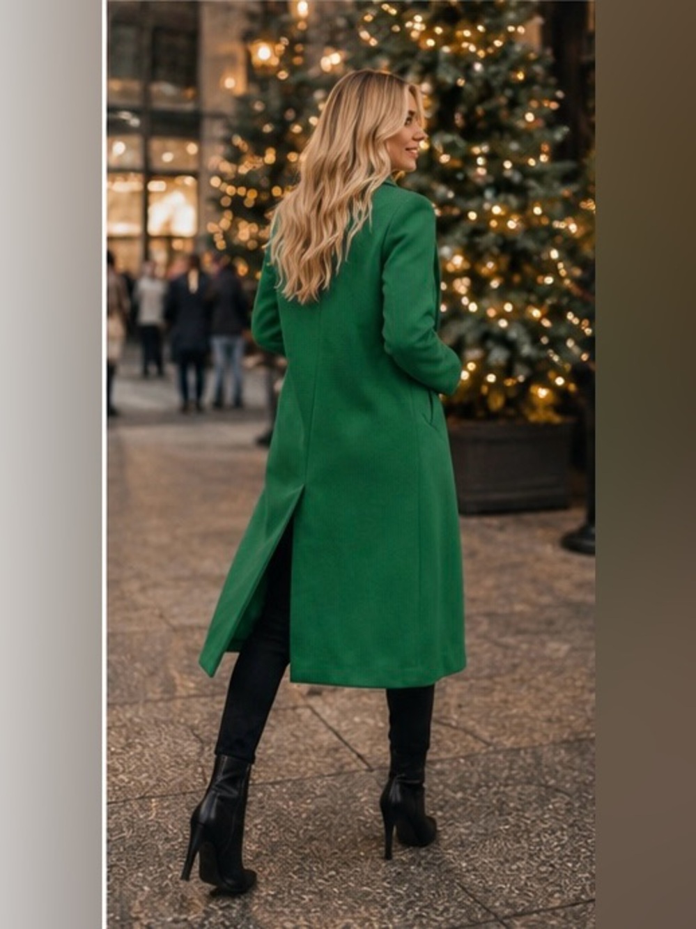 Tanming Women’s Green Wool Blend Long Pea Coat Trench Coat Size Large SFH - Picture 5 of 6